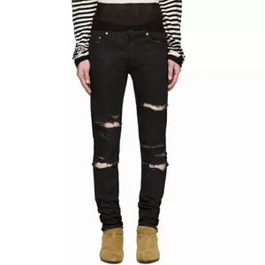 Saint Laurent Ripped Slim Black Distressed Jeans